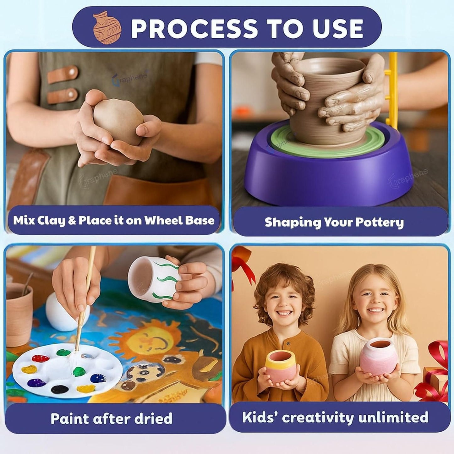 Kids Pottery Wheel Battery Operated Pottery Making Machine Painting Kit